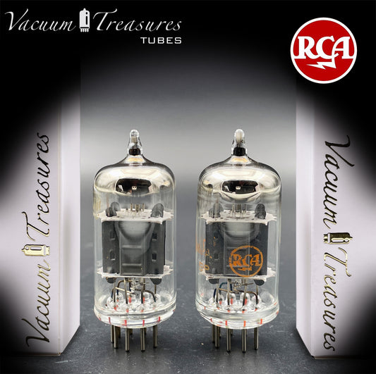 12AX7 / ECC83 RCA Short Gray Plates Halo Getter Matched Pair Tubes Made in USA '60s