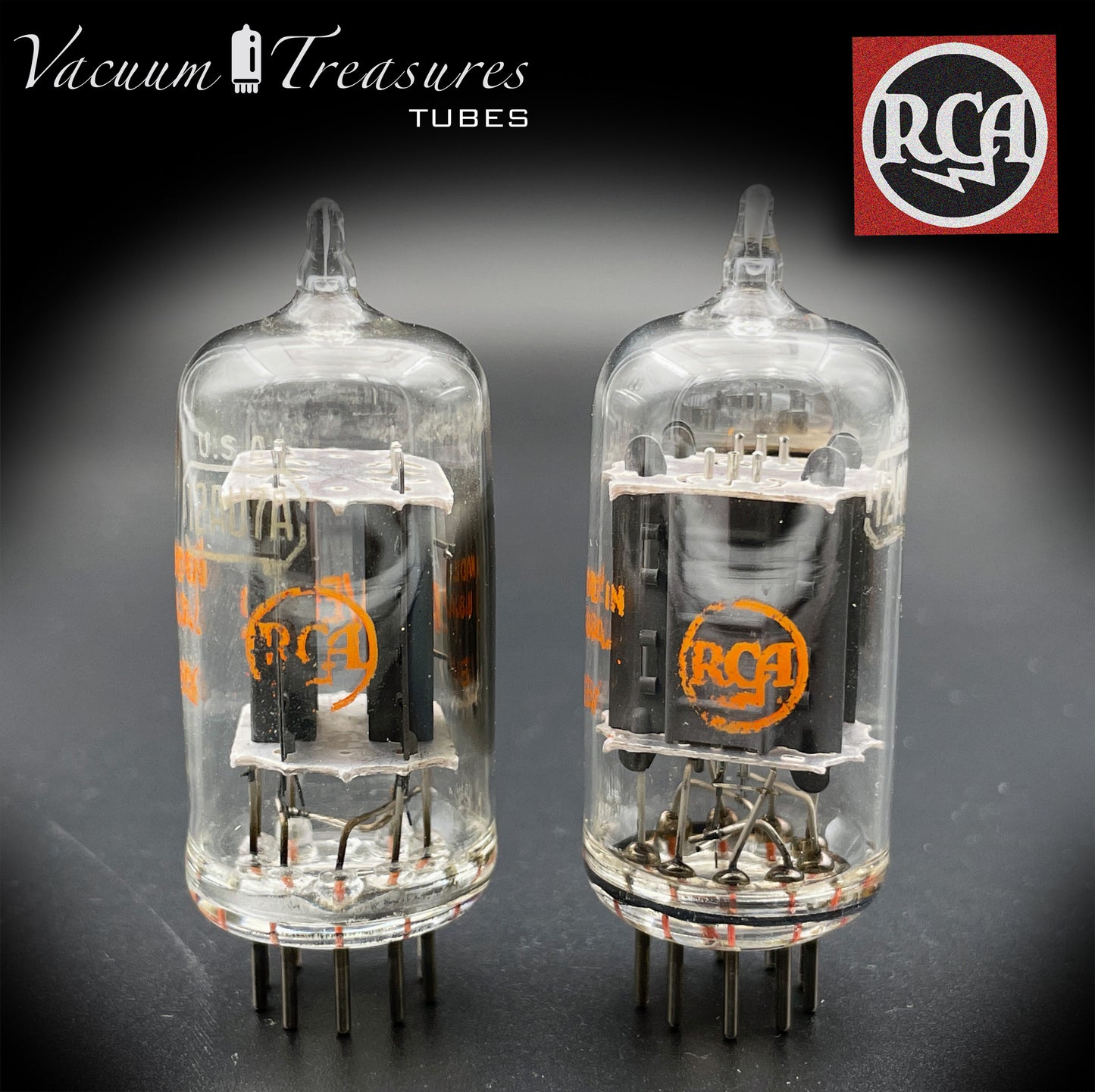 12AU7 A ( ECC82 ) RCA Clear TOP Long Gray Plates Side [] Getter Matched Tubes Made in USA