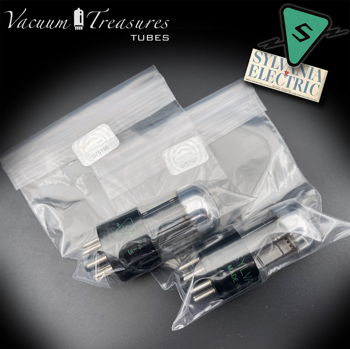 6SN7GTA NOS SYLVANIA CHROME TOP Matched Pair Same Code AMPLITREX Low Noise Tubes