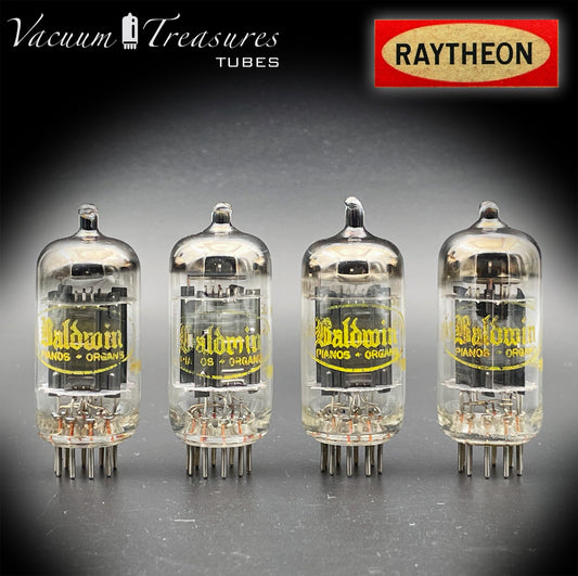 12AU7 ( ECC82 ) NOS RAYTHEON for Baldwin Long Black Plates Halo Getter Matched Tubes Made in USA '59