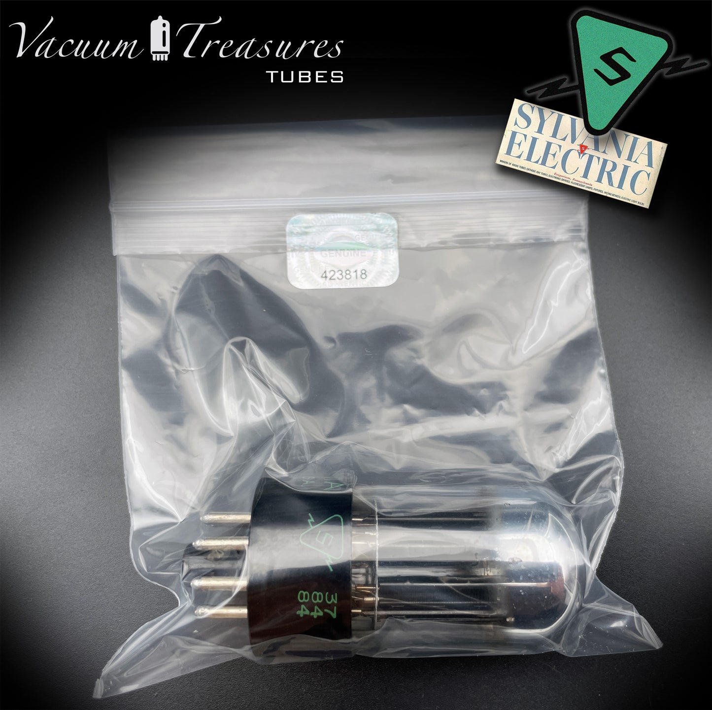 6SN7GTB NOS SYLVANIA CHROME TOP Green Dot Tested Tube Black Plates USA 1947