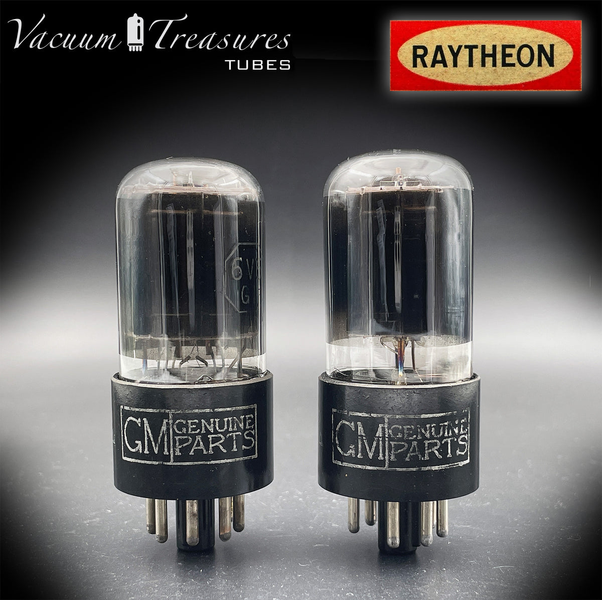 6V6GT NOS GM by Raytheon Black Plates Smoked Glass Square Getter Matched Pair Tubes USA 1957