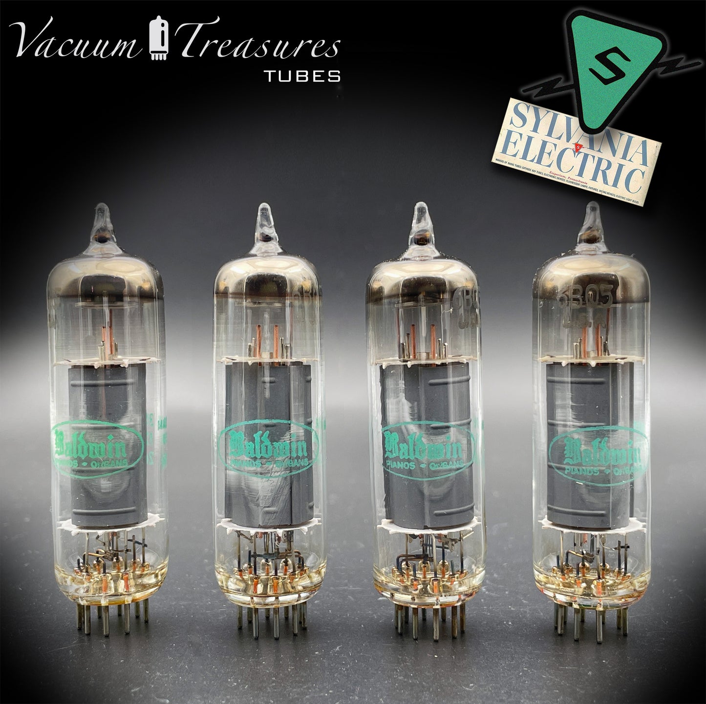 EL84 6BQ5 Baldwin/SYLVANIA Matched Quad Gray Plates Halo Getter Tubes Made in USA '55