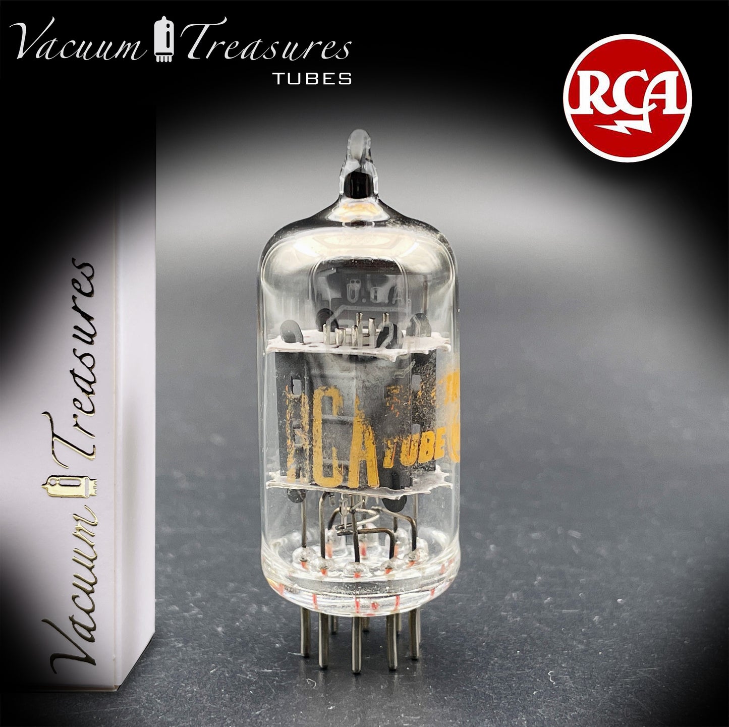 7025 / 12AX7 RCA Short Gray Plates Halo Getter Tested Tube Made in USA '60s