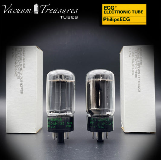 JAN 6L6WGB PHILIPS ECG Matched Pair Gray Plates Side Halo Getter AMPLITREX Tested – Same Date Code – NOS NIB