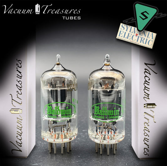 12AU7A / ECC82 NOS Baldwin by SYLVANIA Long Gray Plates Halo Getter Matched Pair Tubes Made in USA '60s