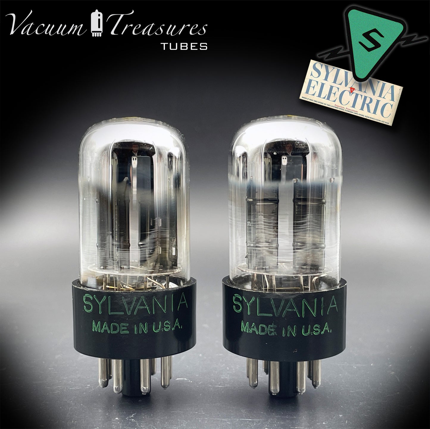 6SN7GTB NOS SYLVANIA CHROME TOP Matched Pair Low Noise & Mic Black Plates Tubes USA 1955