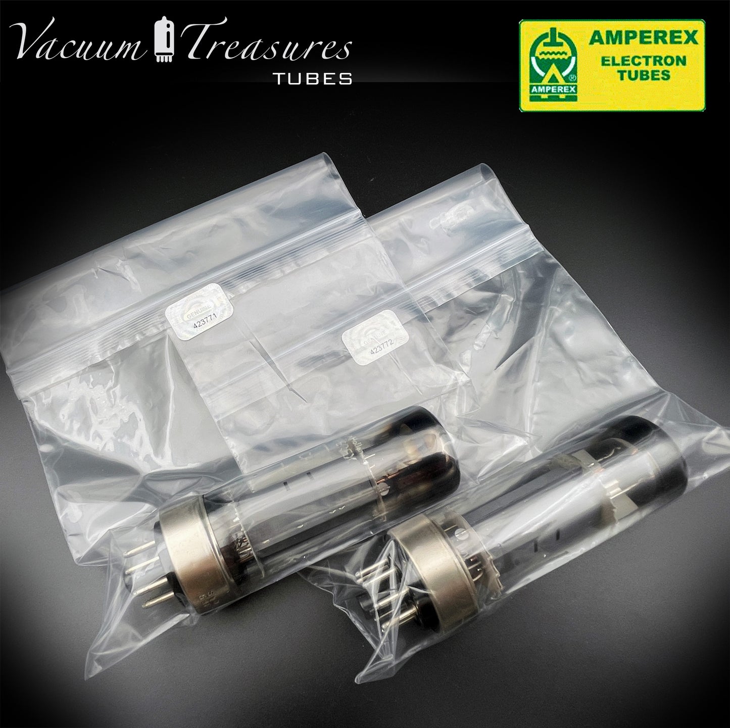 6CA7 EL34 AMPEREX by PHILIPS Eindhoven Metal Base ’55 One-Piece Disc Getter Matched Pair Amplitrex Tested Curves Included