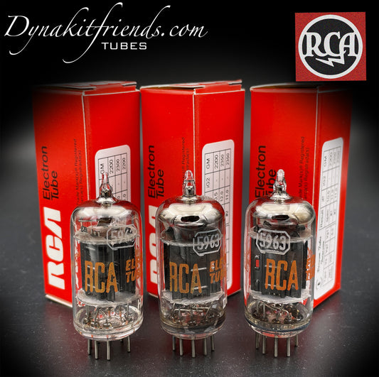 5963 ( ECC82 12AU7 WA ) RCA NOS Black Plates Square Foil Getter Low Noise & Microphonics Tested Tubes Made in USA '50s