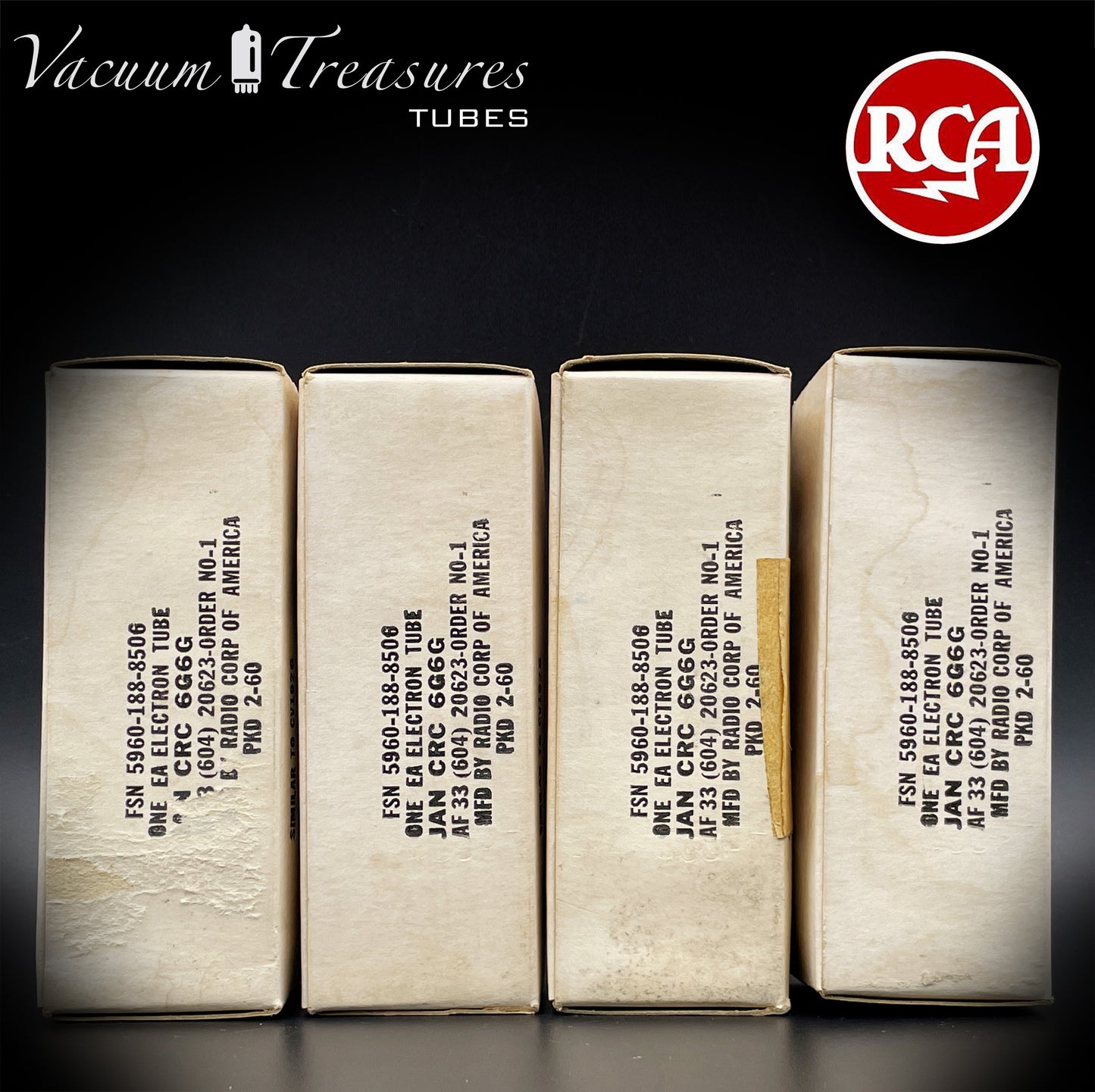 6G6G = VT-198A = 6G6GT RCA NOS NIB Matched Quad Black Plates Square Getter Power Pentode USA