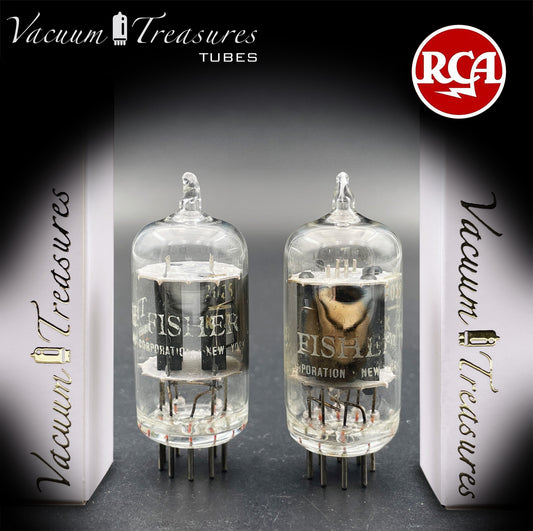7025 12AX7 RCA Clear Top Matched Pair Long Gray Plates Side D Getter Tubes Made in USA '60s