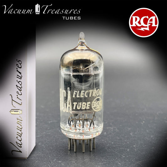 12AX7 ECC83 NOS RCA Long Black Plates Yellow Tip Square Getter Tested Tube USA 1955