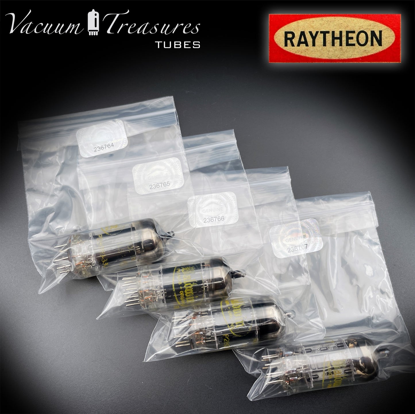 12AU7 ( ECC82 ) NOS RAYTHEON for Baldwin Long Black Plates Halo Getter Matched Tubes Made in USA '59