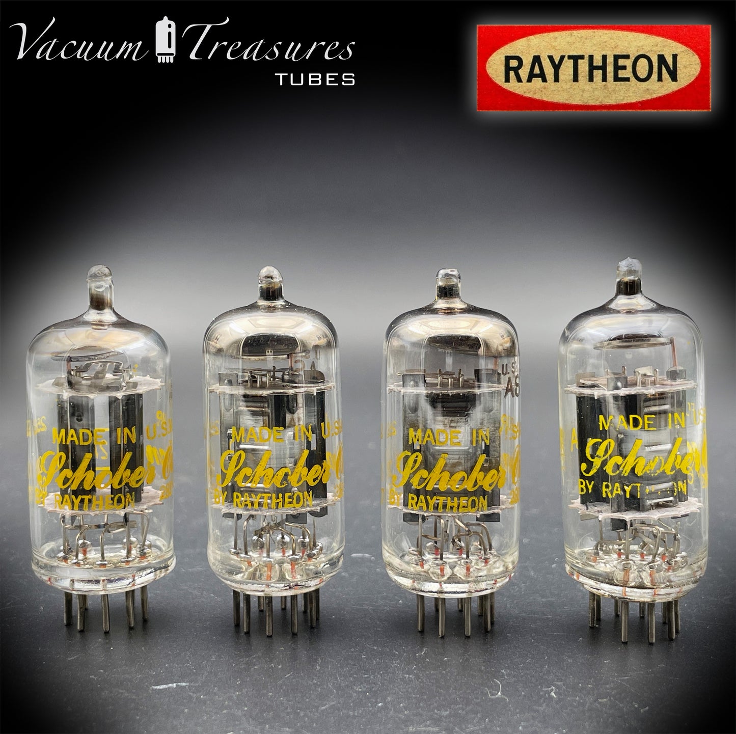 12AX7A ECC83 RAYTHEON – Low Noise Matched Quad – Long Black Plates Tubes Made in USA '60s