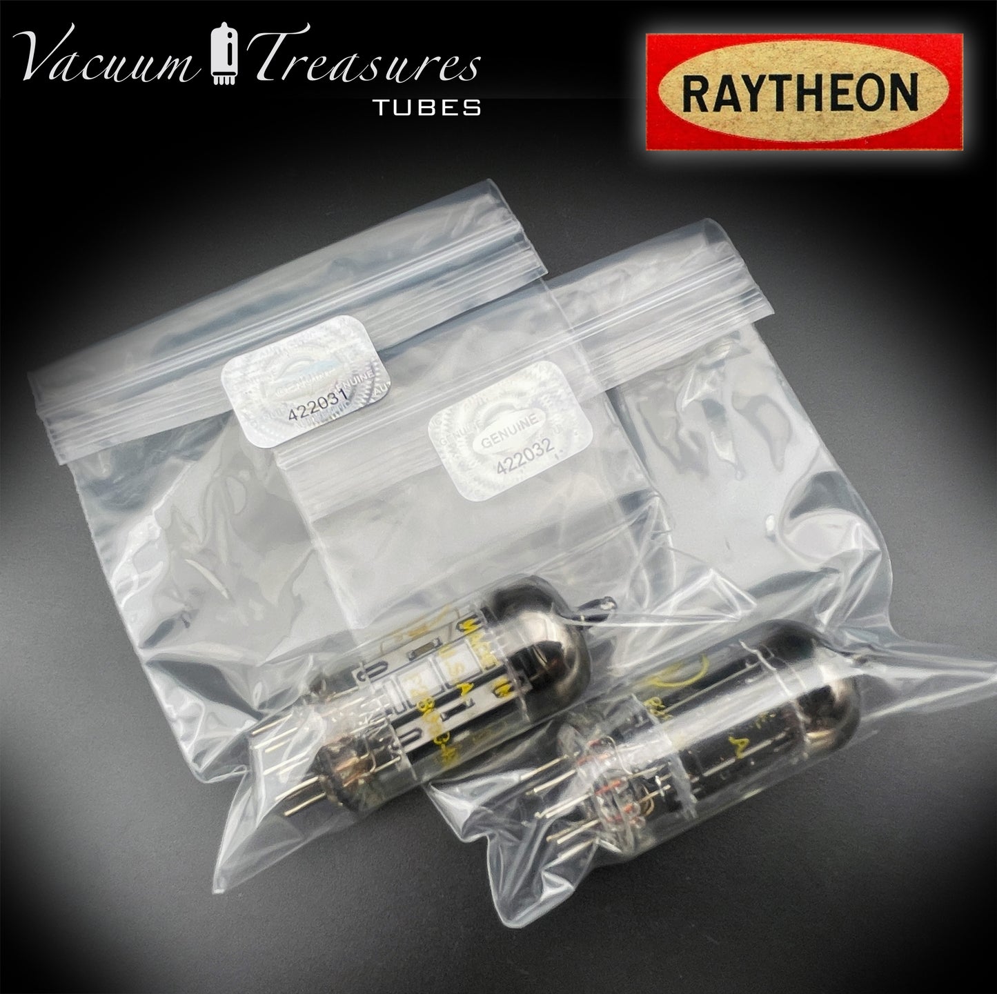 12AX7A ECC83 Baldwin RAYTHEON Matched Pair Tubes – Long Black Plates Halo Getter USA 1960s