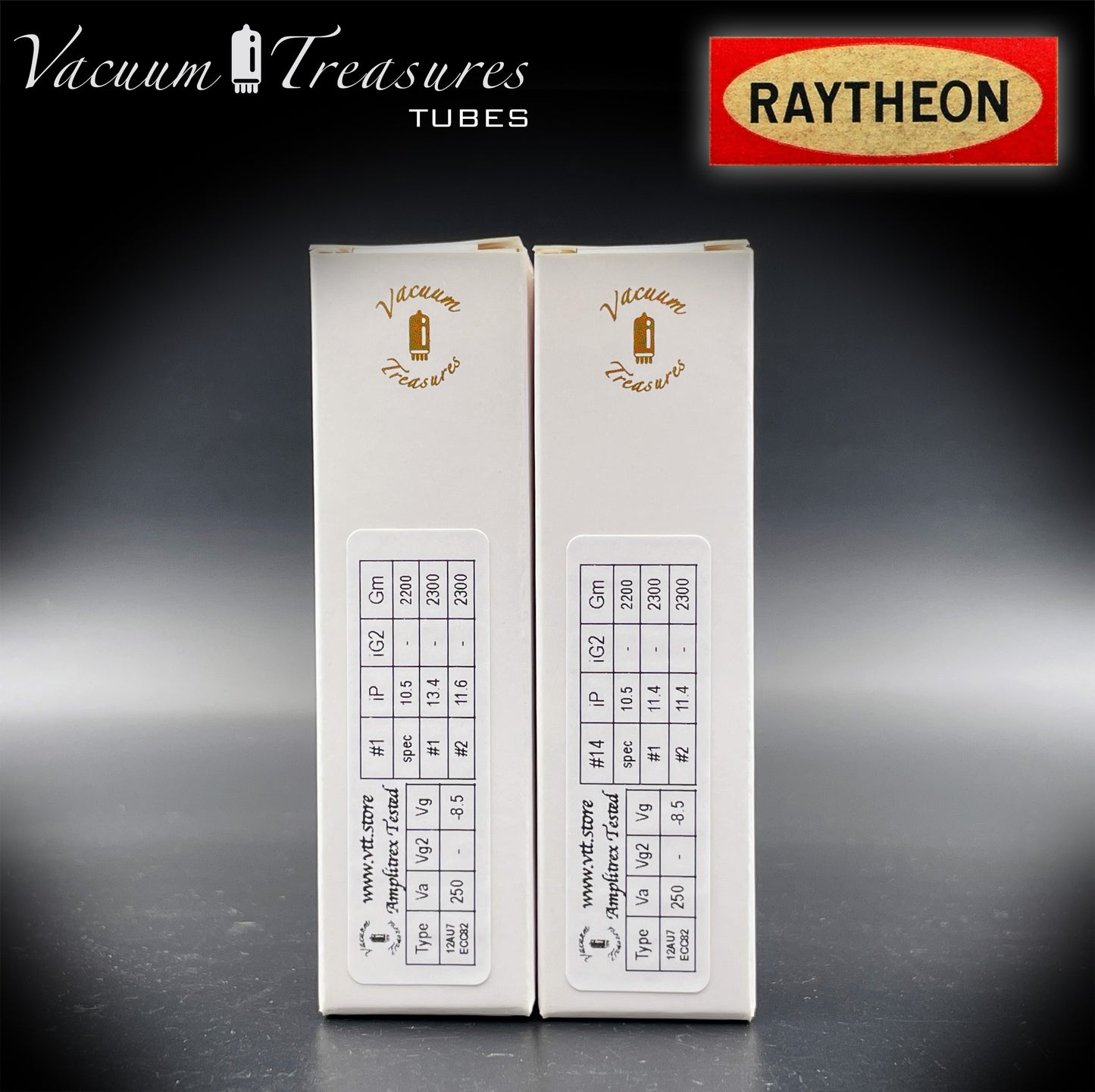 12AU7A / ECC82 NOS Baldwin by RAYTHEON Matched Pair Tubes Long Black Plates Halo Getter Made in USA '61