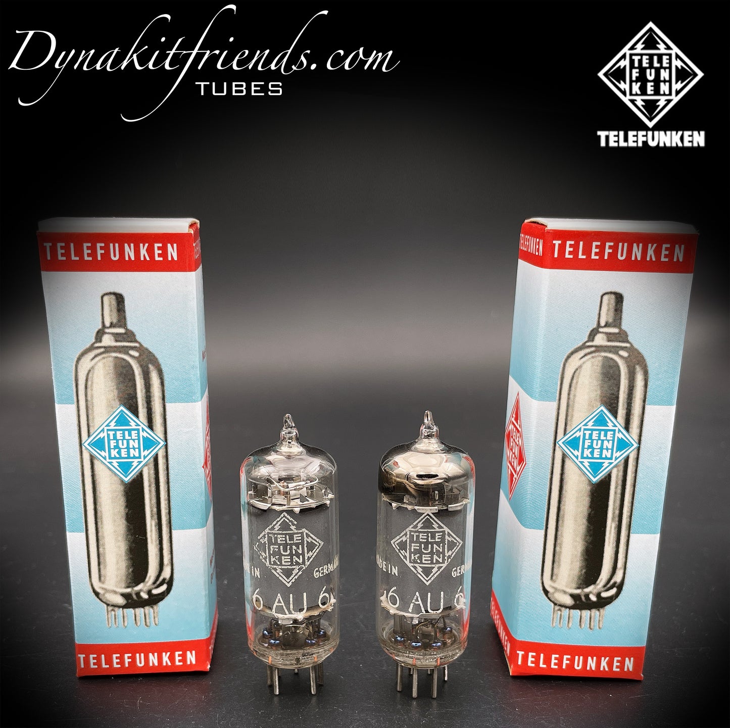 6AU6 ( EF94 ) Telefunken <> Diamond bottom Same Codes Gray Plates Square Getter Matched Tubes Made in Germany