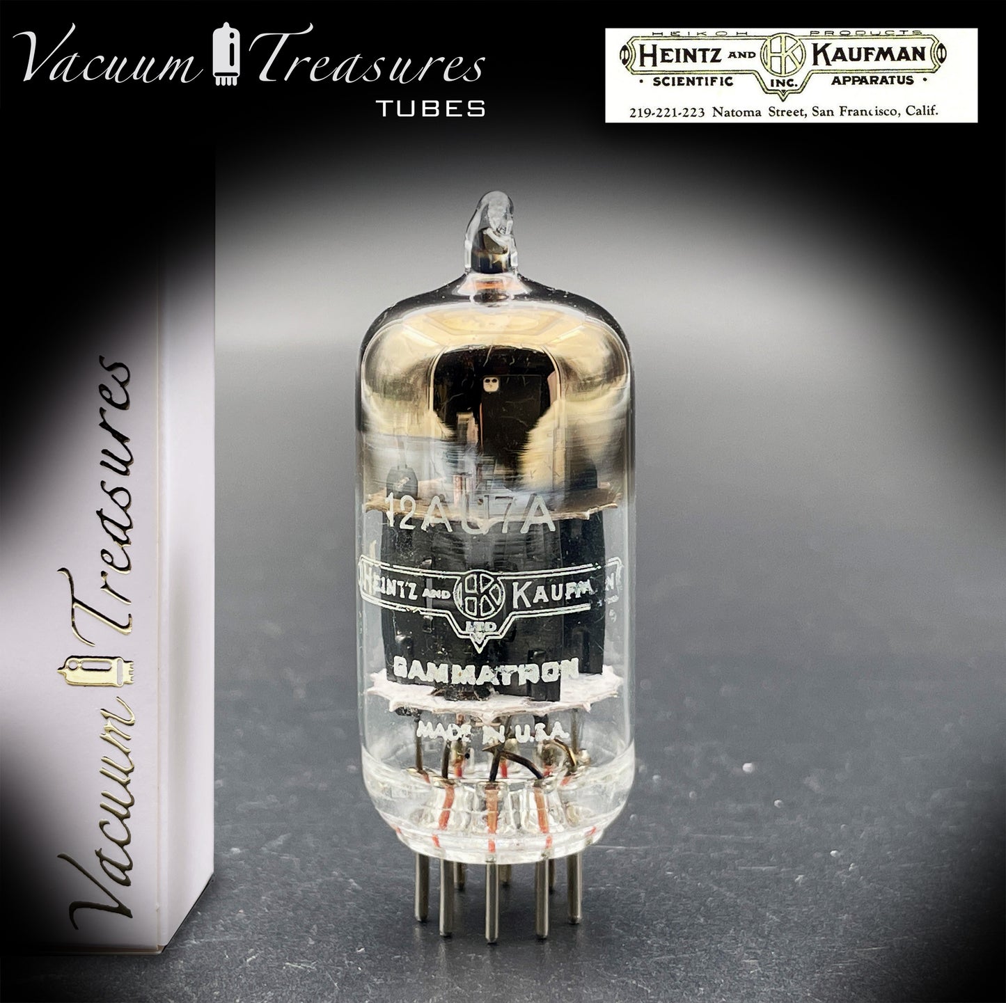 12AU7A / ECC82 Heinz & Kauffman Black Plates Horse Shoe Getter Made in USA