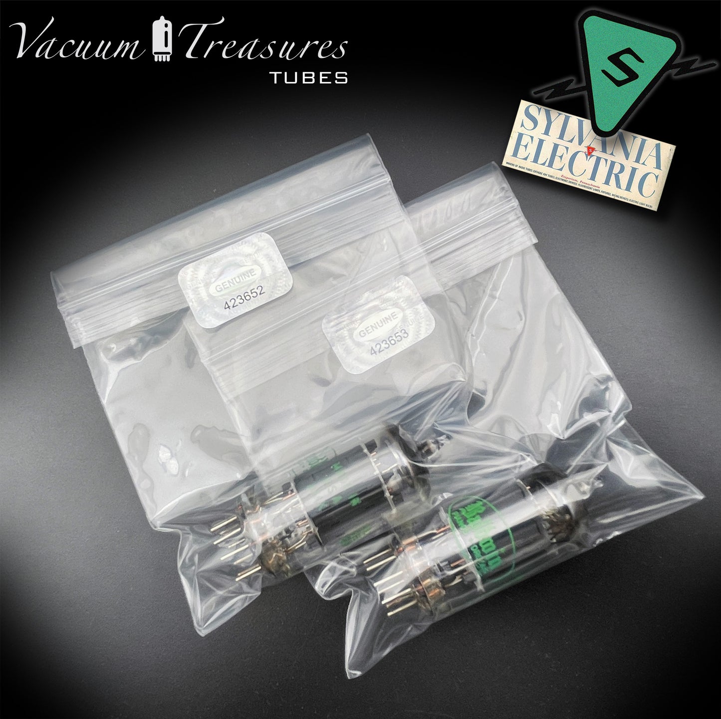 12AX7 ECC83 NOS Baldwin by SYLVANIA – Matched Pair – Long Gray Plates Halo Getter USA 1951