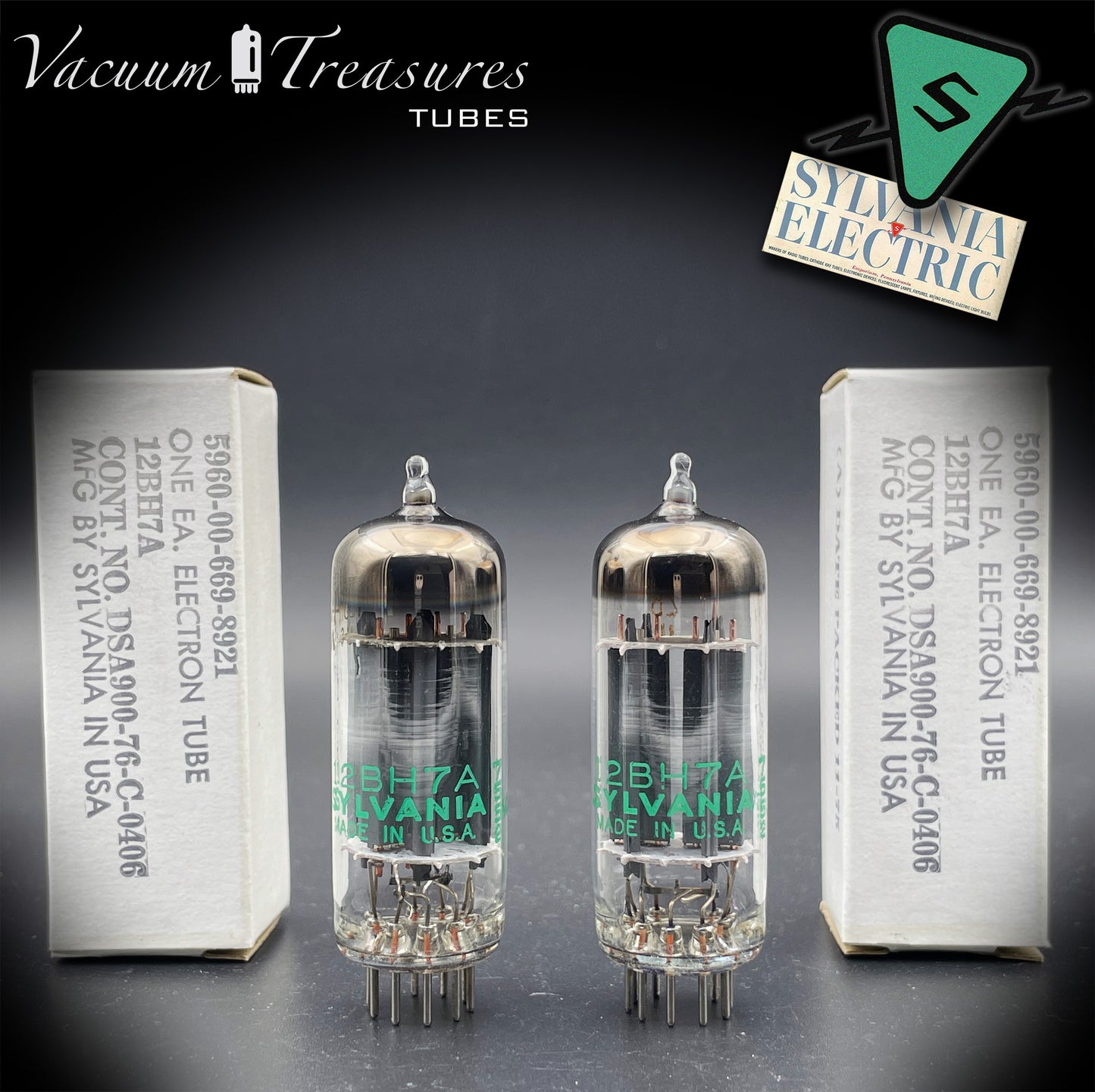 12BH7A NOS NIB Sylvania Gray Plates Halo Getter Matched Pair Tubes USA 1975