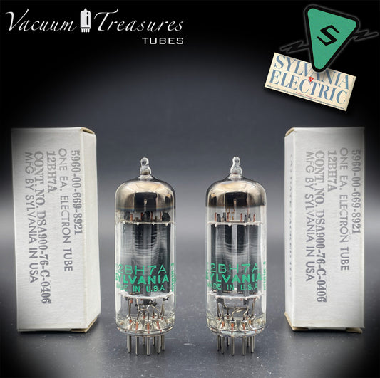 12BH7A NOS NIB Sylvania Gray Plates Halo Getter Matched Pair Tubes USA 1975