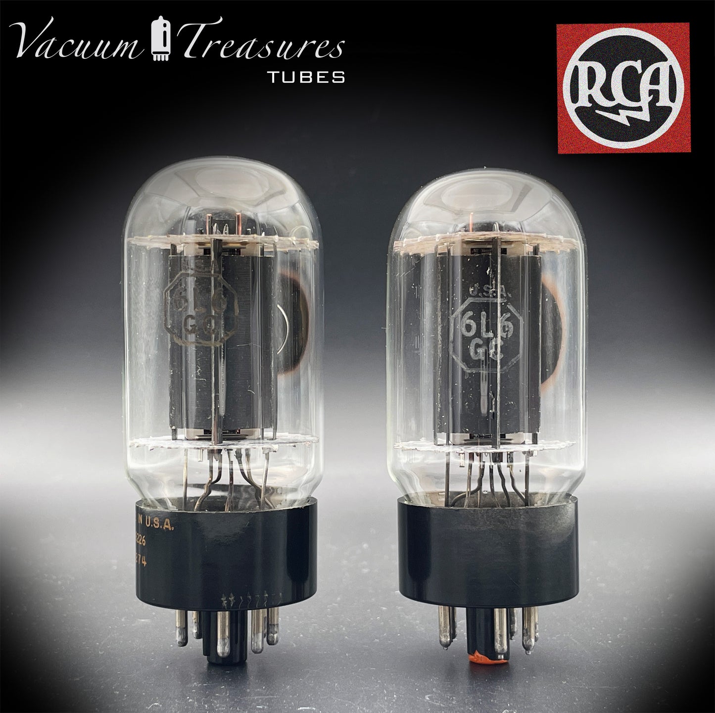 6L6GC RCA Black Plates Side Halo Getter – AMPLITREX Matched Pair – Made in USA – Like NOS