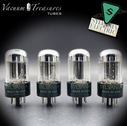 6SN7GTB NOS SYLVANIA CHROME TOP Green Dot Matched Quad Black Plates Tubes USA '50s