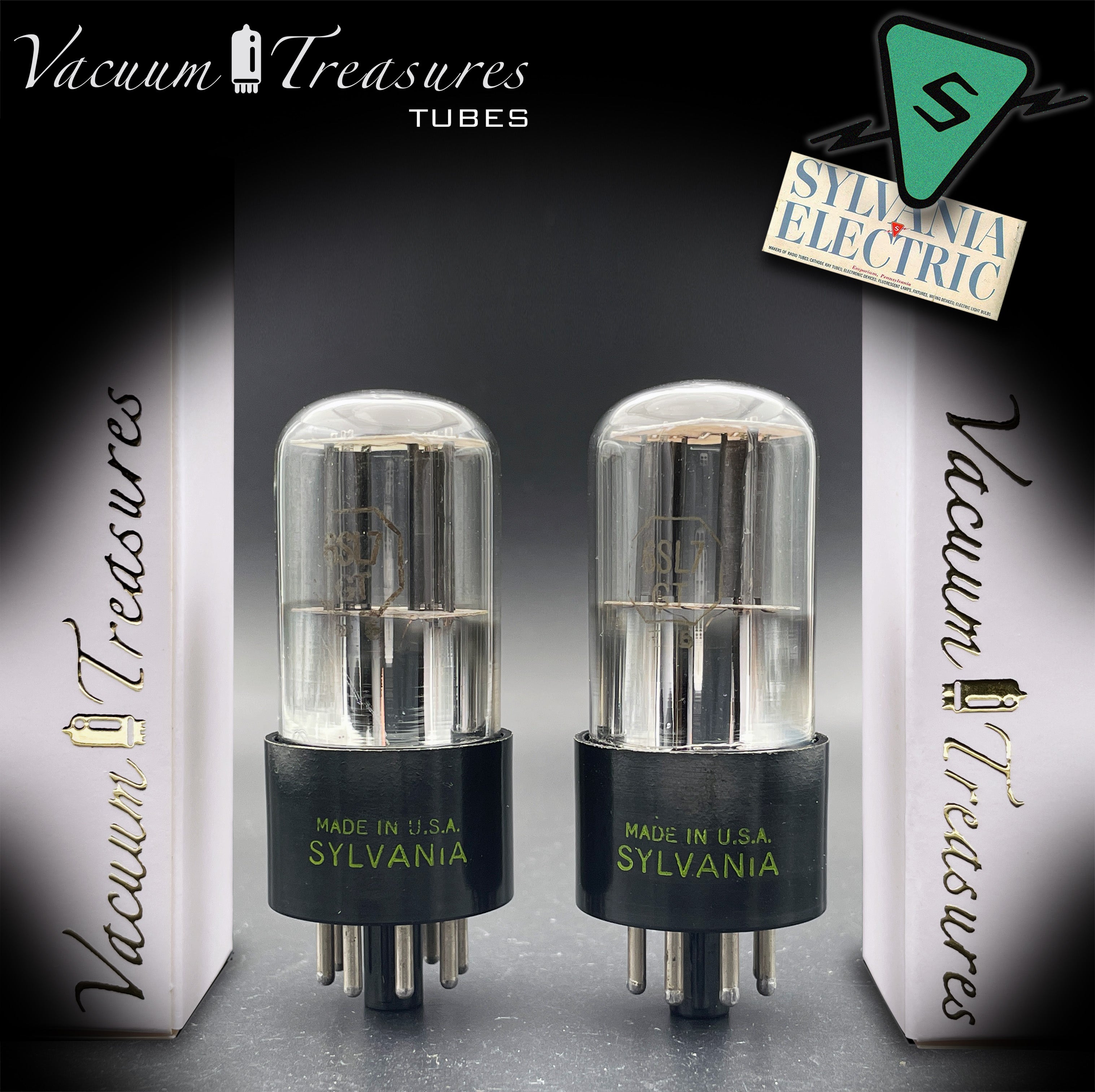 6SL7GT (VT-229) SYLVANIA NOS Black Round Plates Foil Getter AMPLITREX ...