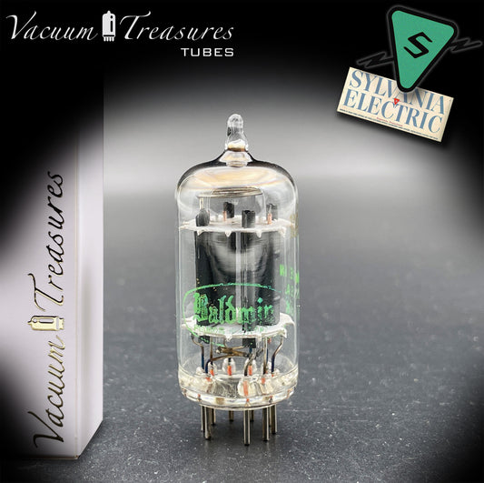 12AX7 ECC83 NOS Baldwin by Sylvania – Long Gray Plates Halo Getter Tested Tube USA 1951