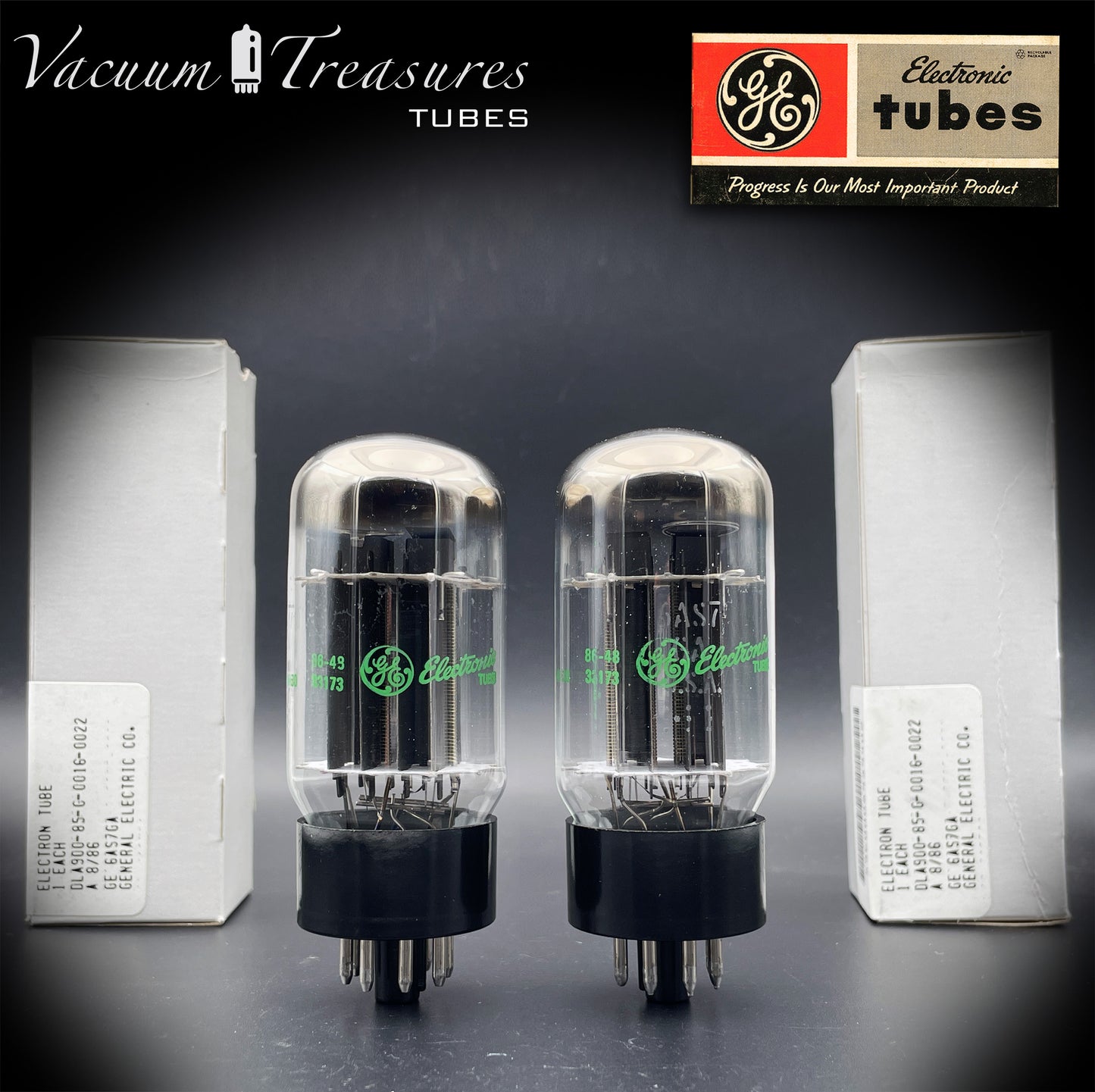 6AS7GA / 6080 GE NOS NIB Black Plate Green Print Matched Pair AMPLITREX Tested