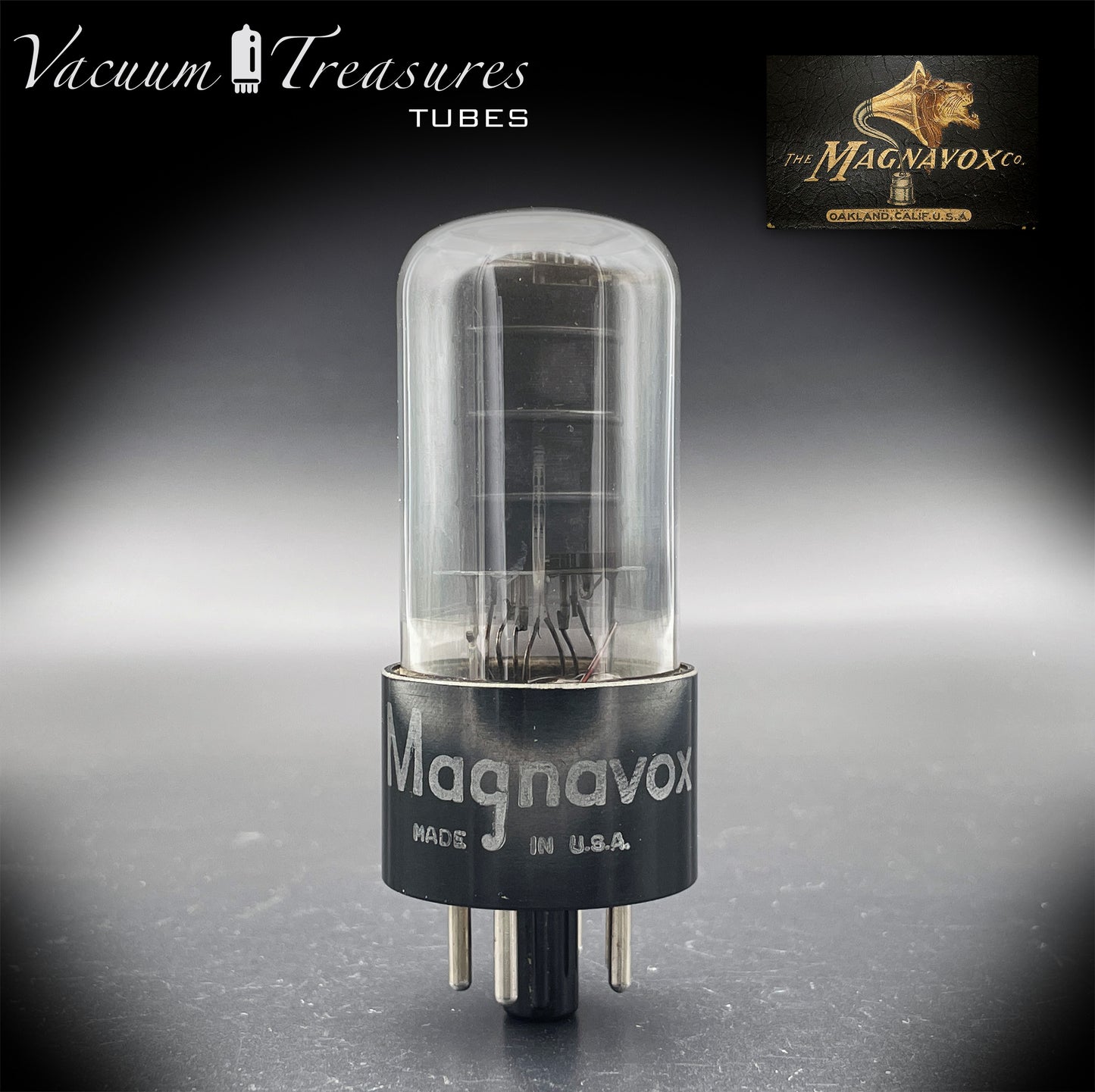 6V6GT Magnavox by RCA Smoked Glass AMPLITREX Tested Tube Black Plate DD Getter Made in USA '55