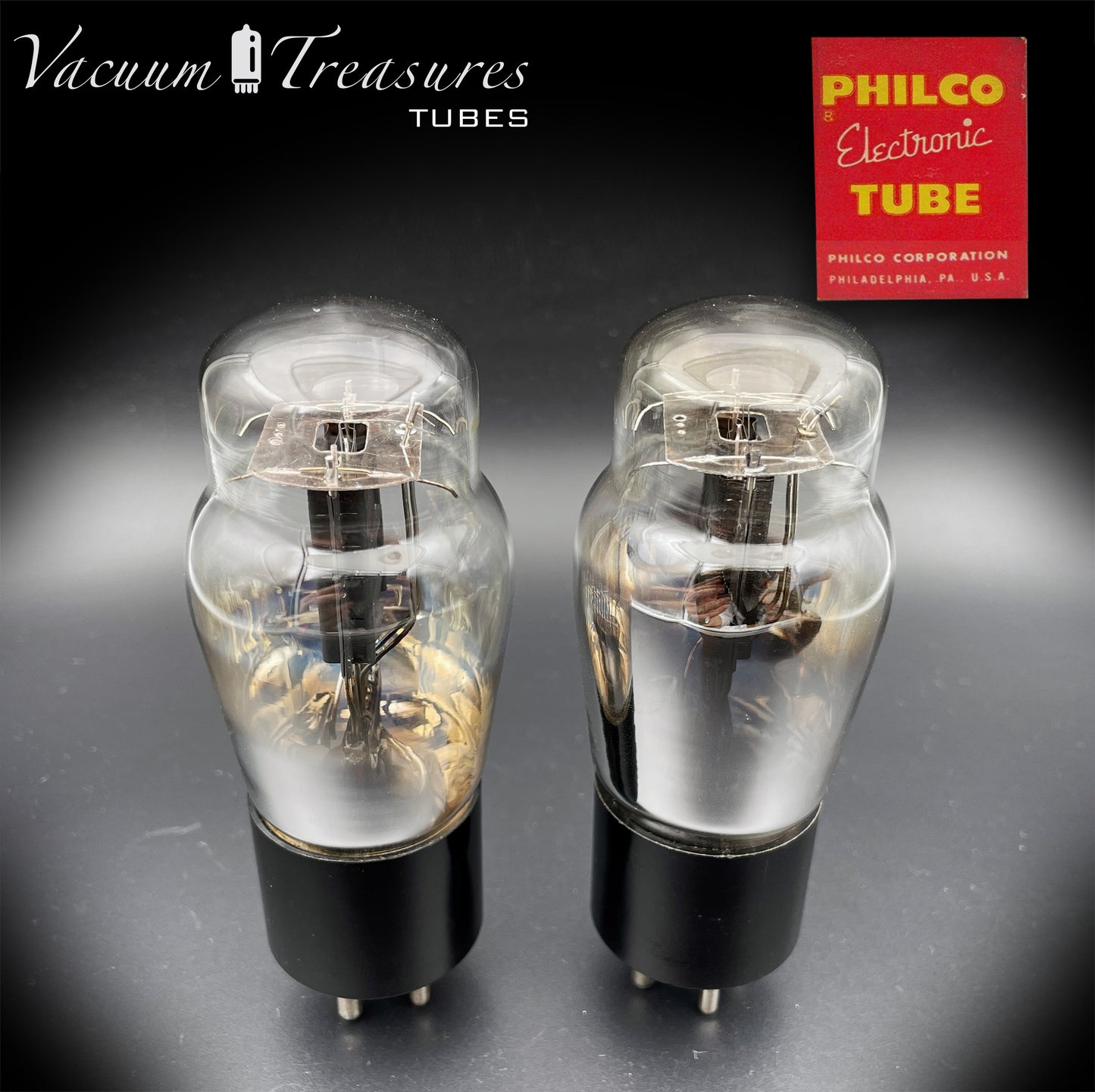 45 ST PHILCO NOS Black Plates Foil Dimpled Getter Matched Pair Tubes Made in USA 1930's (copy)