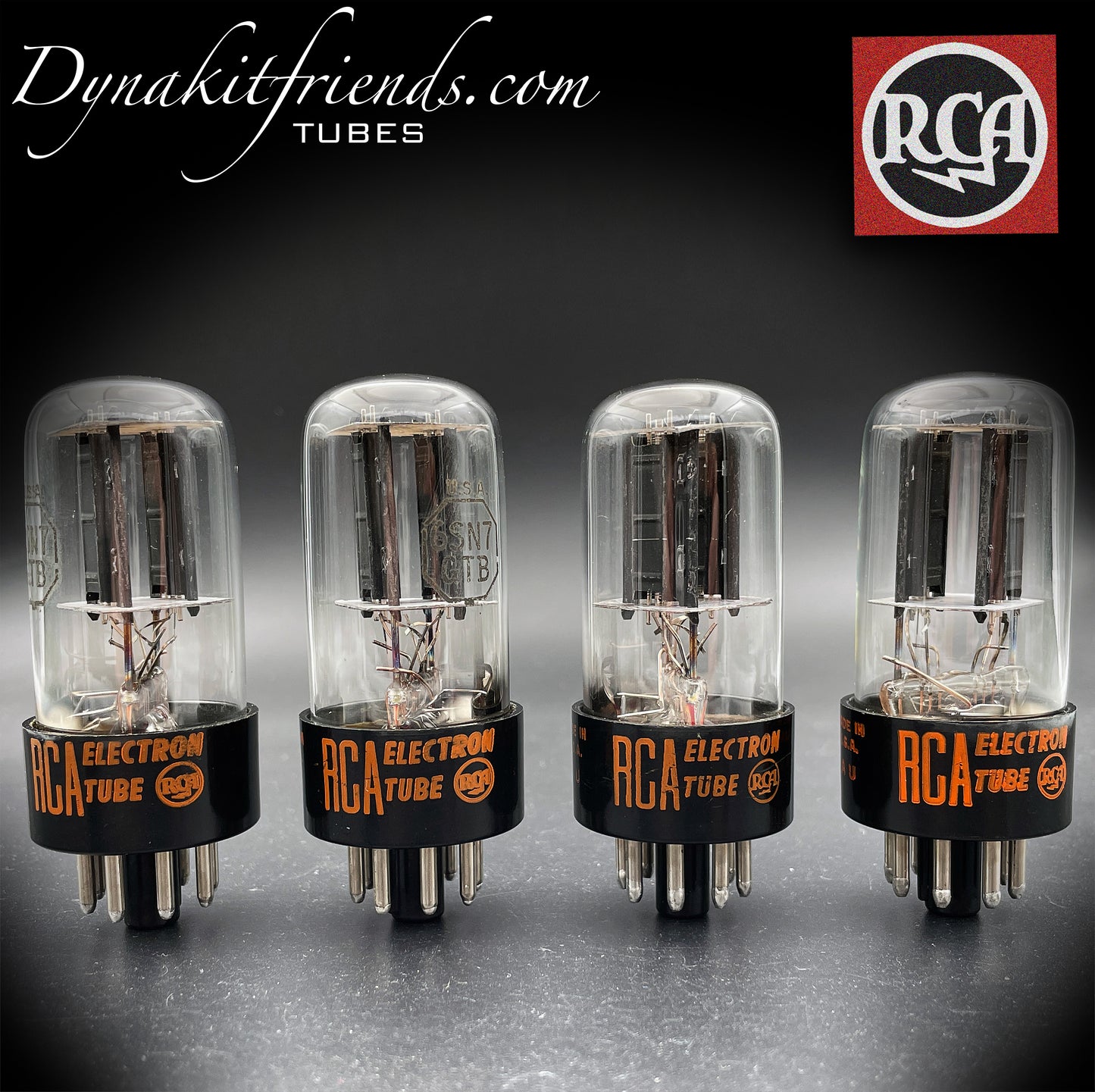 6SN7 GTB RCA Black Plates Square Getter Matched Tubes Made in USA '60s