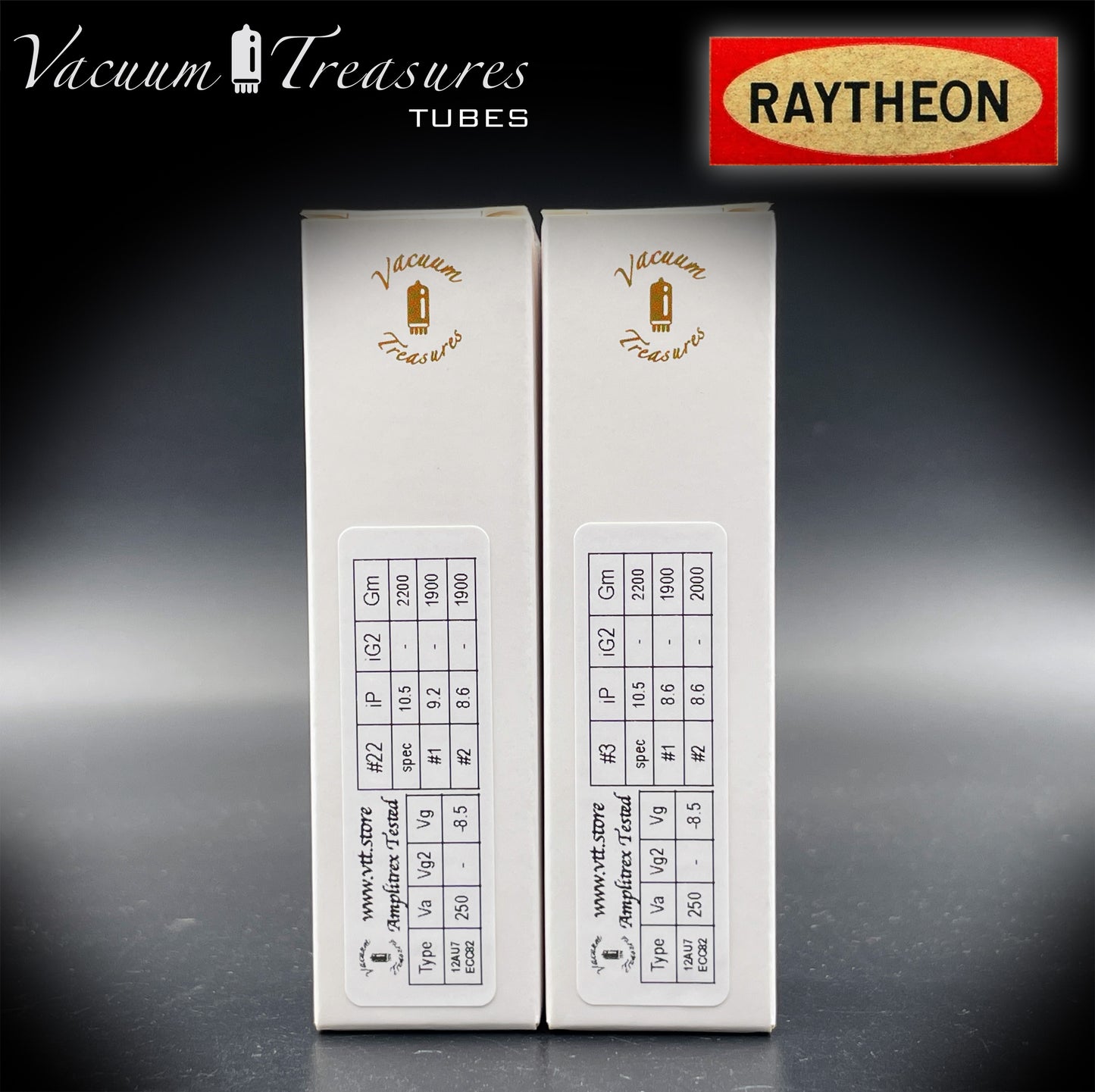 12AU7A / ECC82 NOS Baldwin by RAYTHEON Matched Pair Tubes Long Black Plates Halo Getter Made in USA '61