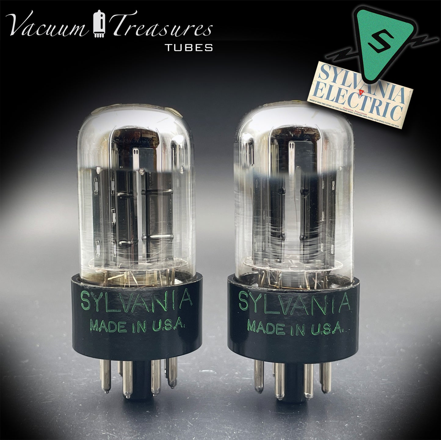 6SN7GTB NOS SYLVANIA CHROME TOP Matched Pair Low Noise & Mic Black Plates Tubes USA 1955