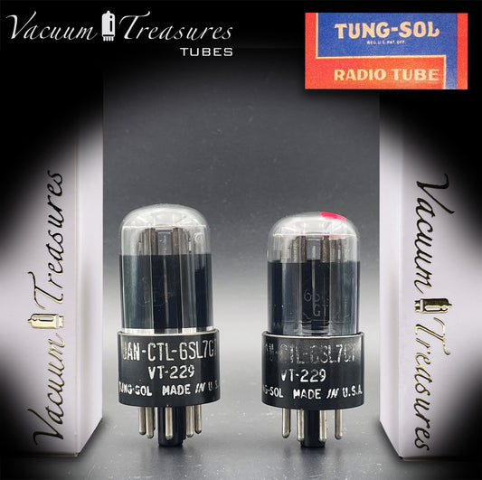 6SL7 GT ( VT-229 ) TUNG-SOL JAN CTL Black Glass Black Round Plates Matched Tubes Made in USA '50s