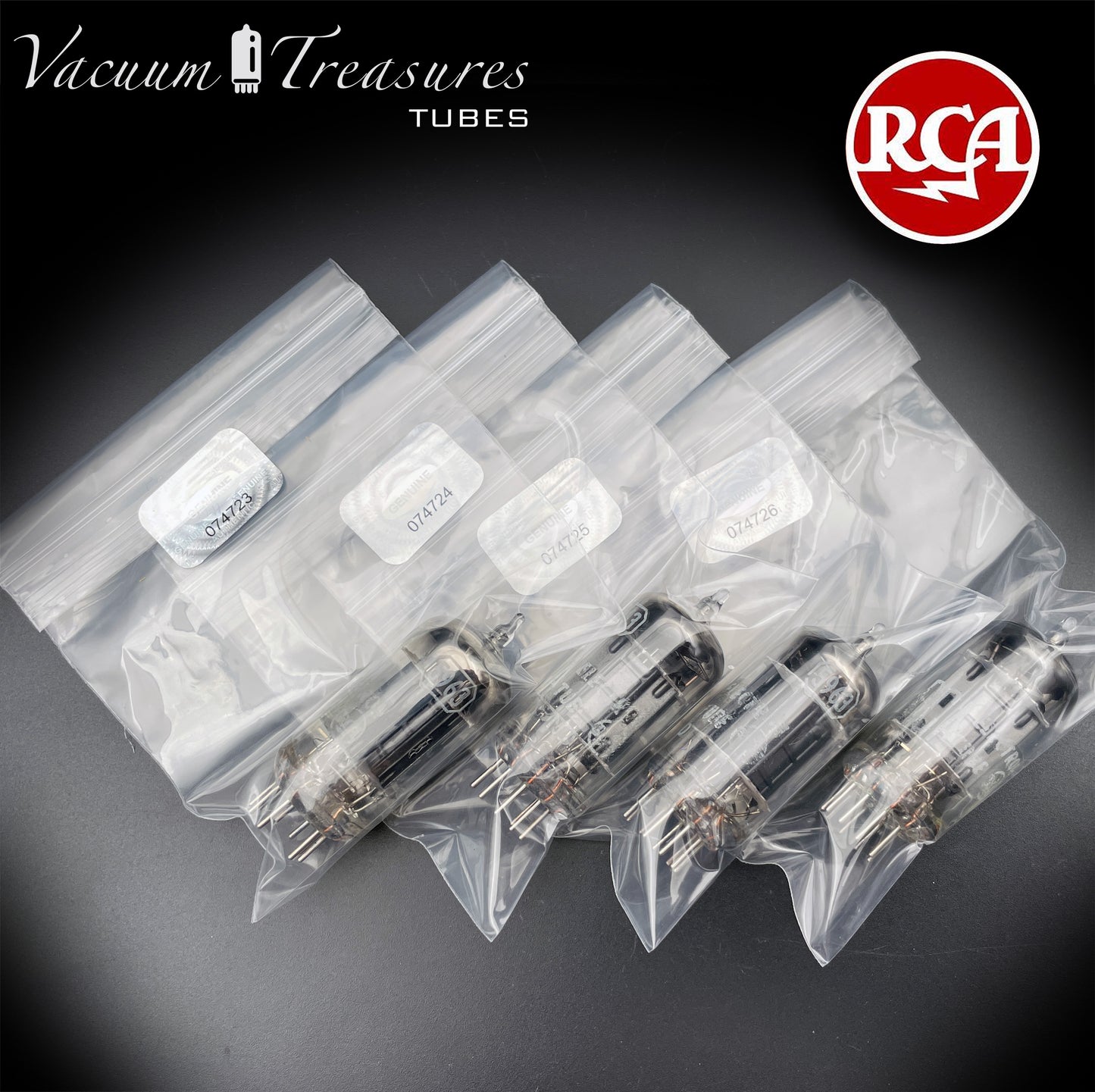 5963 ( 12AU7 ) RCA Matched Quad Long Black Plates Foil Getter AMPLITREX Tested