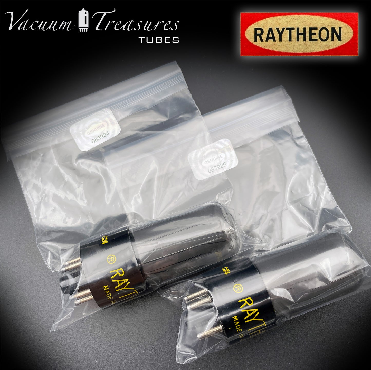 6V6 GT RAYTHEON NOS NIB Black Plates Grafite Glass Square Getter Matched Tubes Made in USA '50s