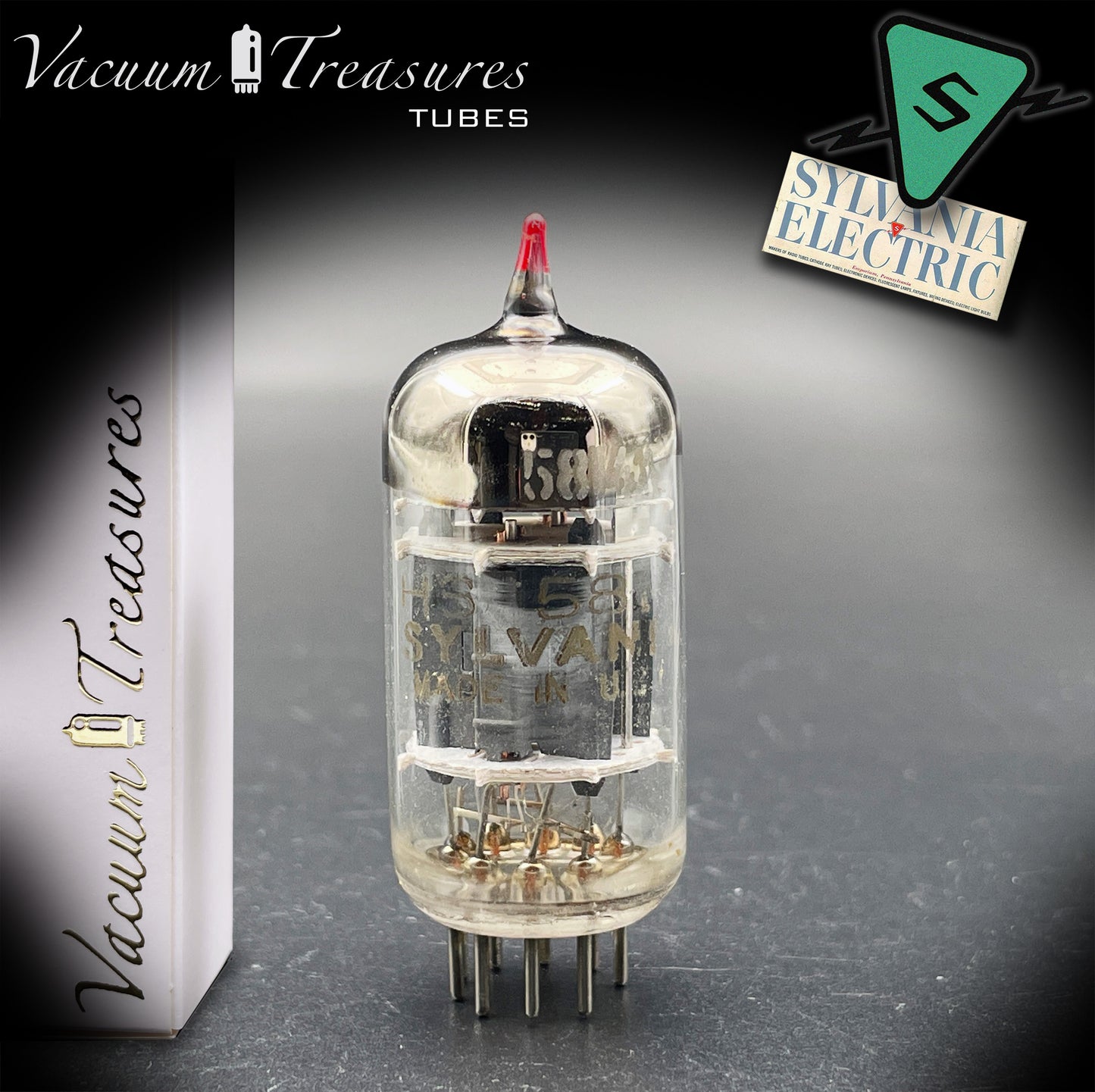 5814A / 12AU7 Sylvania Gold Brand Triple Mica Red Tip Square Getter Made in USA