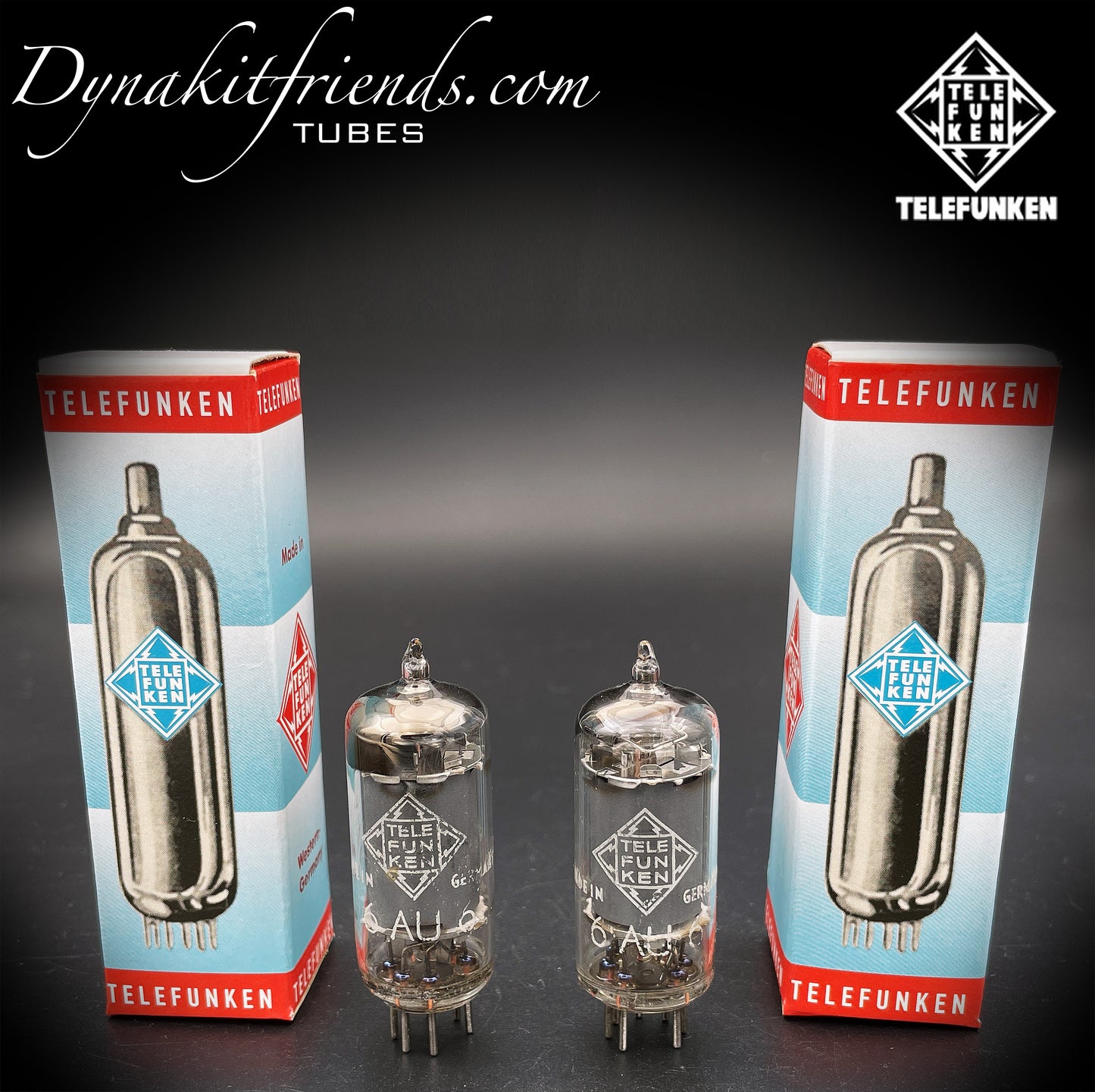 6AU6 ( EF94 ) Telefunken <> Diamond bottom Same Codes Gray Plates Square Getter Matched Tubes Made in Germany