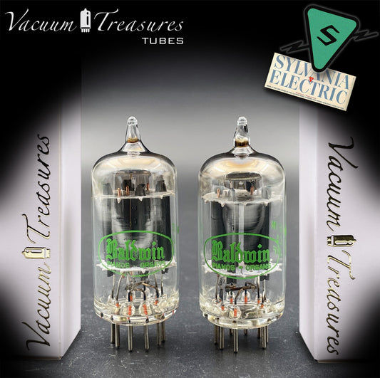 12AU7A / ECC82 NOS Baldwin by SYLVANIA Long Gray Plates Halo Getter Matched Pair Tubes Made in USA '60s