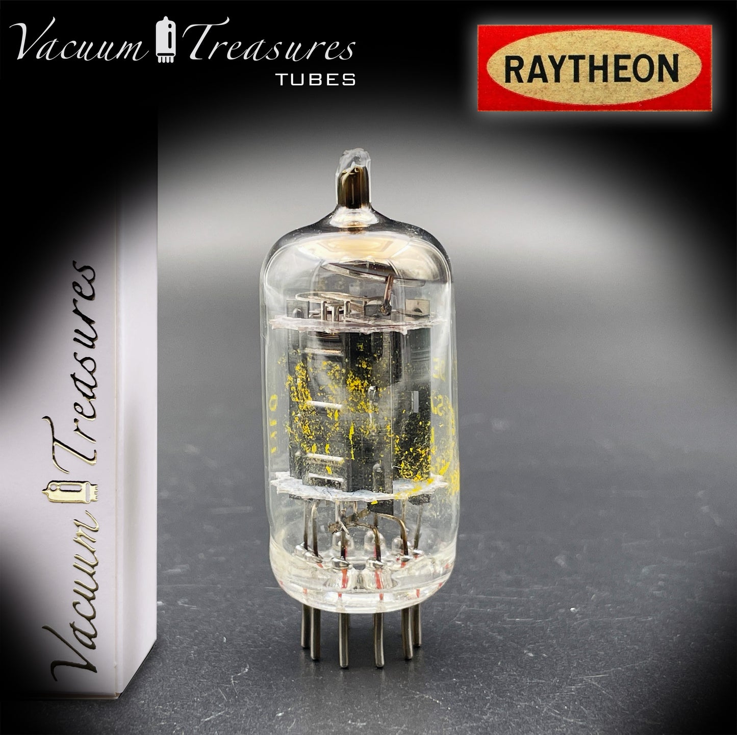 12AX7A ECC83 Baldwin RAYTHEON Tested Tube – Long Black Plates Halo Getter USA 1960s