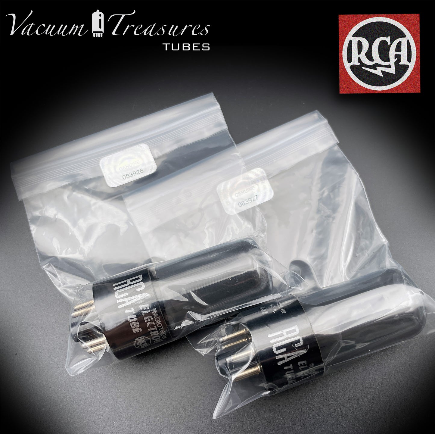 6V6 GT RCA NOS NIB Black Plates Grafite Glass Double Square Getter Matched Tubes Made in USA '54