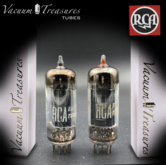 6CG7 (6FQ7) RCA Triple Black Plates Horse Shoe Getter-getestetes Paar Röhren, hergestellt in den USA