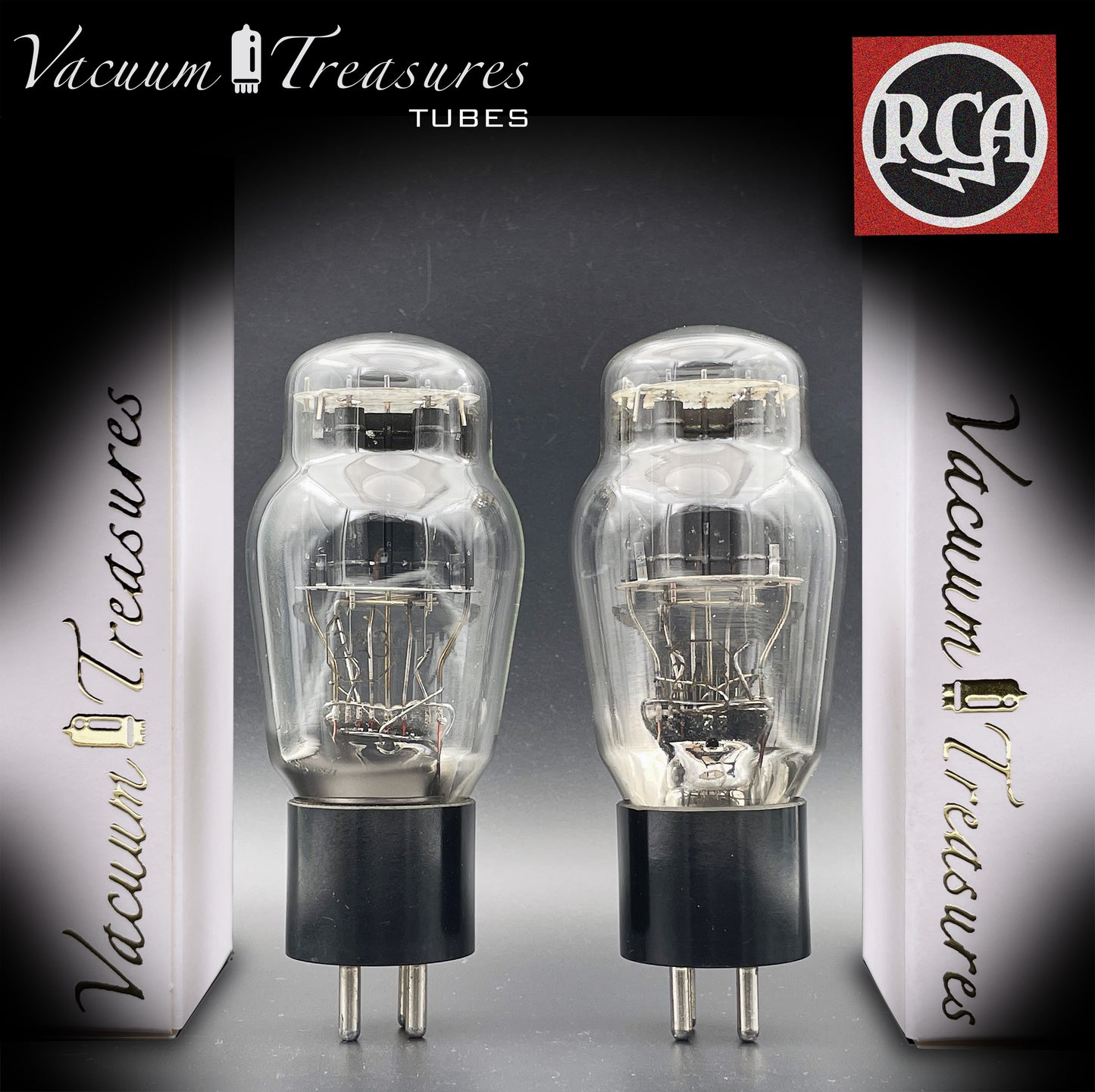 2A3 ( VT-95 ) RCA Bi-Plates Black Plates Dual Bottom Getter Matched Tubes Made in USA '50s