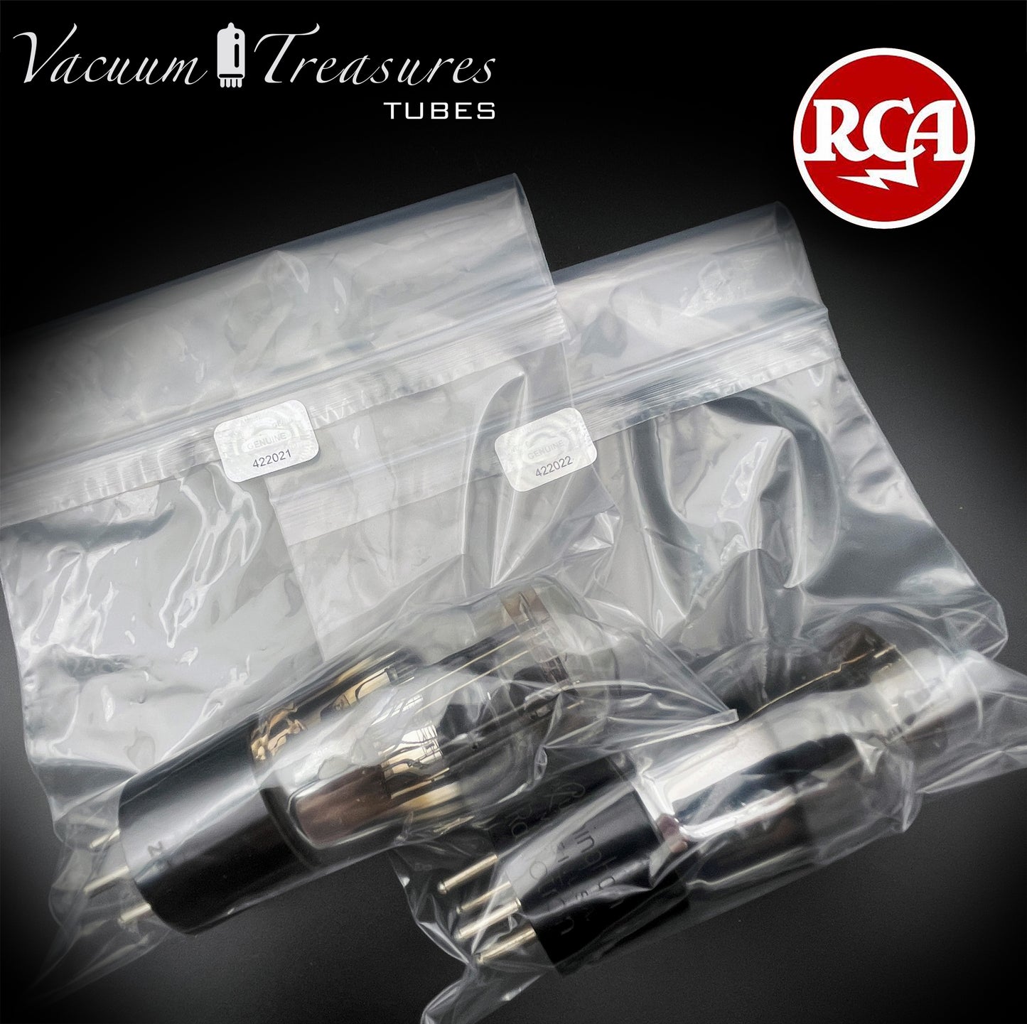 45 ST RCA Cunningham Matched Pair Black Plates Foil Dimpled Getter Radiotron Tubes Made in USA 1930's