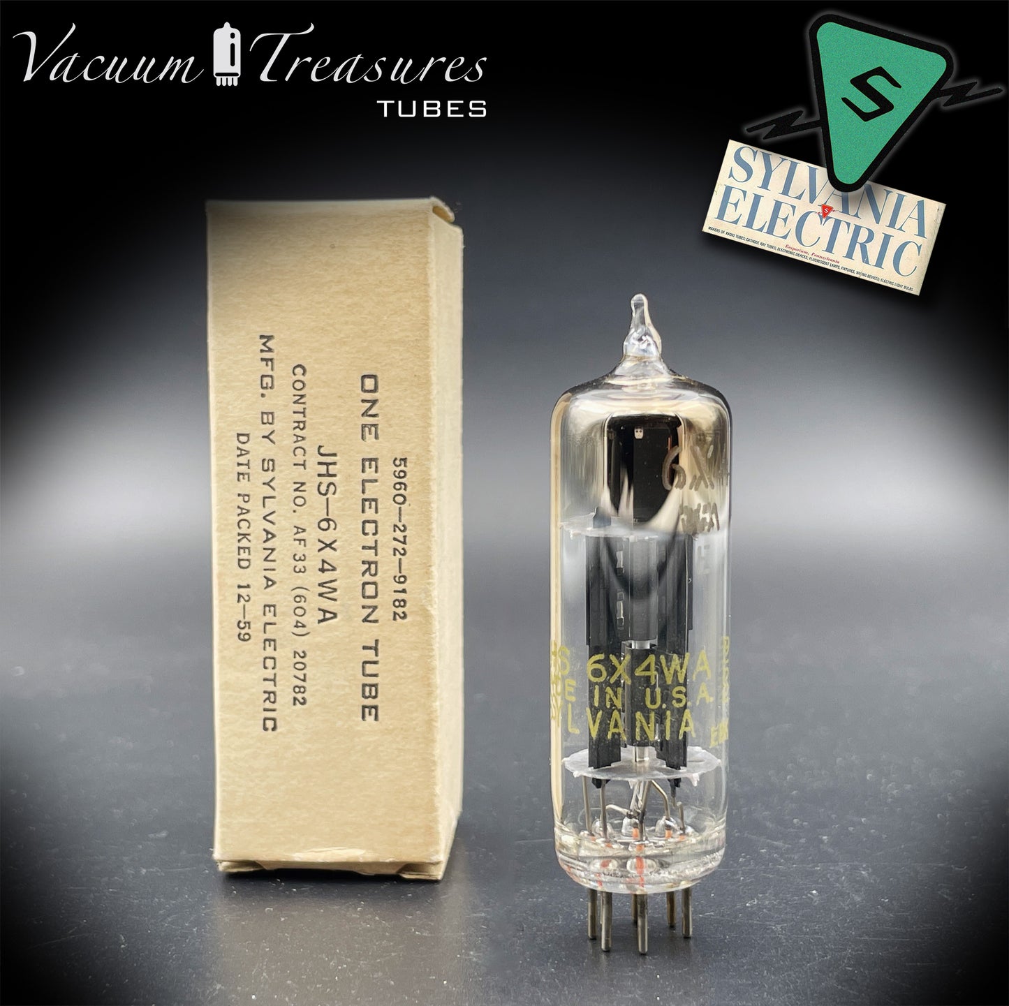 JHS 6X4W EZ90 NOS NIB SYLVANIA Tested Tube Black Plates Square Getter Made in USA '59