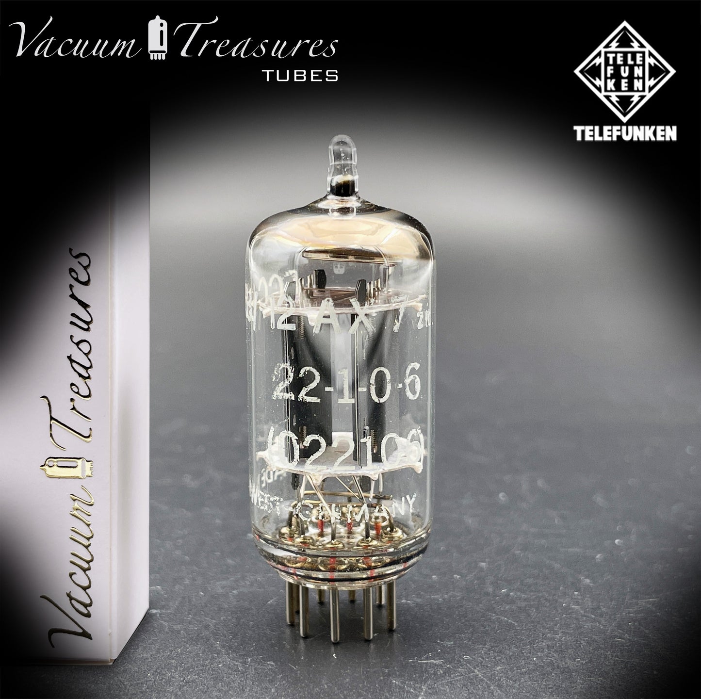 12AX7 ECC83 NOS Telefunken – Smooth Plates Diamond Bottom Tested Tube Western Germany