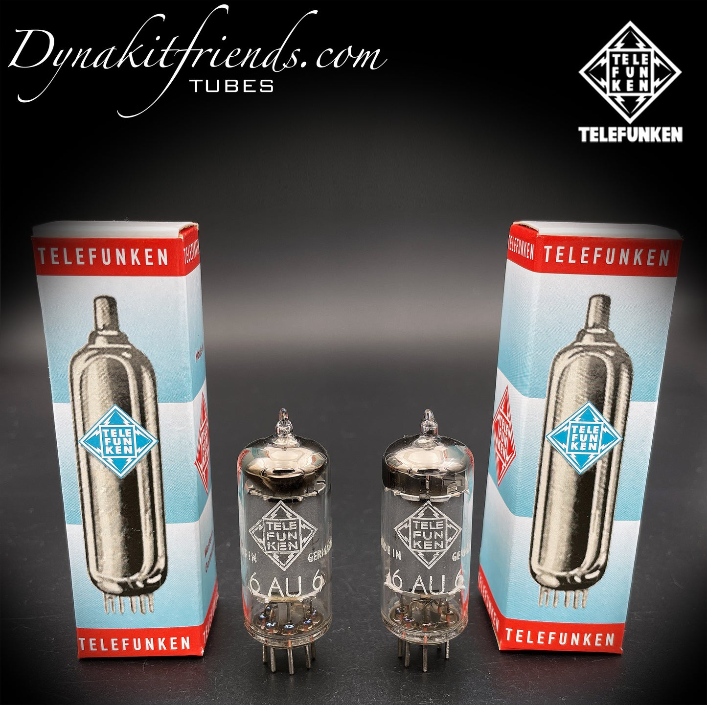 6AU6 ( EF94 ) Telefunken <> Diamond bottom Same Codes Gray Plates Square Getter Matched Tubes Made in Germany