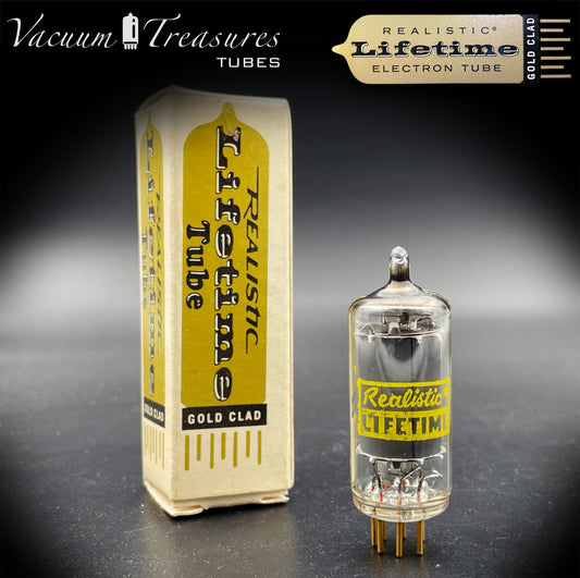 6AU6A ( EF94 ) Realistic LIFETIME NOS NIB Gold Pin Gray Plate Halo Getter - AMPLITREX Tested
